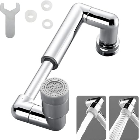 Prolunga Rubinetto per Cucina e Bagno 1440° Rotante, Aeratore Universale con Adattatori G1/2, M22, M24, Erogatore Estensibile Flessibile con 2 Modalità Getto, Filtro Antispruzzo in Ottone(Cromo)