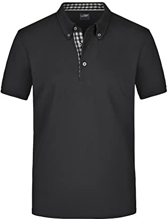 James & Nicholson Klassisches Herren Polohemd - Polohemd mit Button-Down-Kragen | Farbe: black/black-white | Grösse: XXL