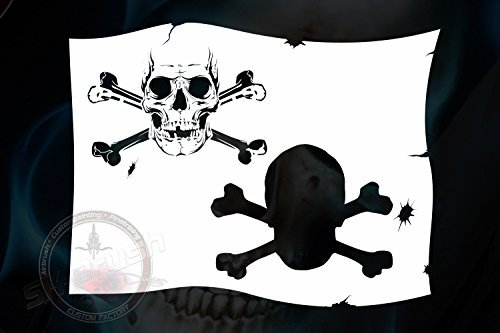 Herterich Products Airbrush Schablone Piratenflagge Pirate Skull | Graffiti & Tattoo Stencil | Wiederverwendbar & Lösungsmittelresistent | Mylar 0,1-0,2 cm | Für Sprays, Acryl & Airbrush