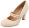 Journee Womens Windy Round Toe Block Heel Mary Jane Pumps, Nude, 5 UK