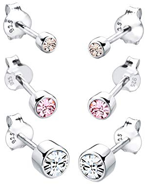 Elli Ohrringe Damen Ohrstecker Basic 3er Set mit Kristallen in 925 Sterling Silber Vergoldet