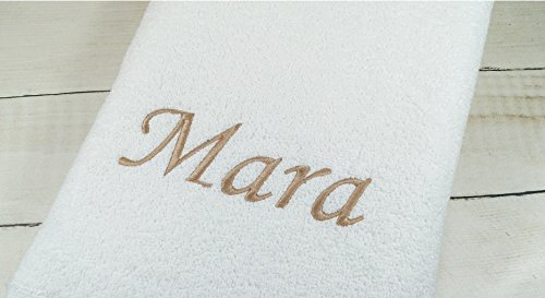 Duschtuch personalisiert mit Namen Frottier weiß schneeweiß Bestickt 70x140 Badehandtuch Baumwolle Namenshandtuch weich Badetuch Sauna Badezimmer Geschenk Geburtstag (70 x 140 cm, Weiß) (140223)