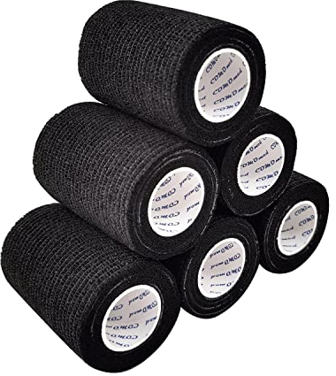 COMOmed selbstklebender verband elastische binde handgelenk bandage pflaster rolle Dog Bandagen Tierische Bandagen 7.5 cm (Schwarz, 6 Rollen)