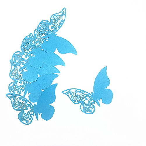 ElecMotive 100 Stück Schmetterling Tischkarten Namenskarten Glasanhänger Wandsticker für Tischdeko Hochzeit Party Haus Deco (Türkis)