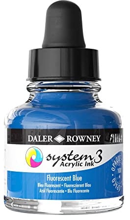 Daler-Rowney System3 Acrylic Ink, Glass Bottle with Dropper, Opaque, 1oz - 29.5 ml, Fluorescent Blue