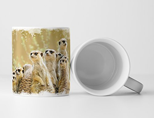 Eau Zone Fotokunst Tasse Geschenk Tierfotografie – Niedliche Erdmännchen Familie