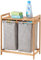 mDesign étagère Salle de Bain avec Sac à Linge Sale – Panier à Linge Double Amovibles avec poignées – avec Emplacement pour Rangement de Poudre à lessiver, adoucissant, etc. – Couleur Bambou