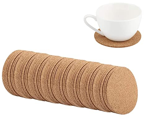 Untersetzer aus natürlichem Kork, Untersetzer aus Holz, für Tee, Kaffee, Tassen, saugfähig, für Zuhause, Bar, Café, Hochzeit, Tischzubehör (100 Stück)
