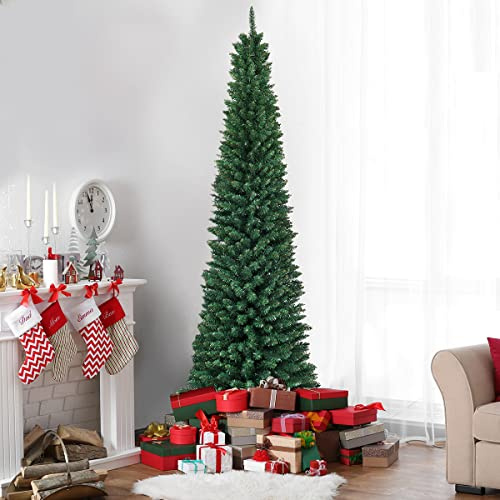 Multigot Artificial Christmas Tree, 5FT/6FT/7FT/8FT Green Xmas Trees with Metal Stand, Traditional Pencil Trees for Indoor Decorations and Gifts (7FT/2.1M)