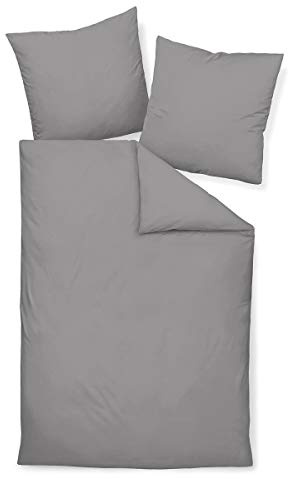 Traumschlaf Uni Mako-Satin Bettwäsche im Set 100% Baumwolle mit Reißverschluss 135x200 cm + 40x80 cm, Graphit