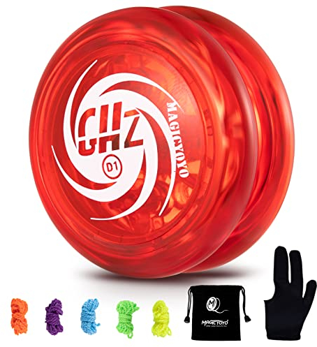 MAGICYOYO JoJo D1 GHZ Einfaches Yoyo für Kinder & Anfänger, Trick Jo Jo & Looping Yo Yo, Jo-Jo Spielzeug für 2A Tricks mit 6 Yo-yo-Saiten Yo Yo Handschuh, JoJo Tasche (Red)