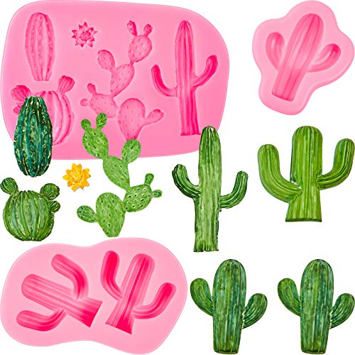 3 Stück Kaktus Silikon Fondant Formen Kakteen Hawaii Kuchen Formen Set für Zucker Schokolade Candy Gummi Paste Cupcake Kuchen Dekoration Supplies