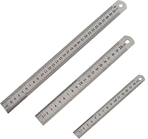 Cyleibe, 3 Piece Stainless Steel Ruler Set - 15 cm, 20 cm, 30 cm, Metric and Imperial Graduation, Double Scale Edge, DIY Tools, Power Garden Hand Tools, Measuring Layout Tools