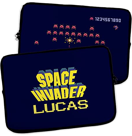 LolaPix Funda Portátil y Tablet. Funda de Neopreno. Regalo Personalizado con Nombre. Funda Ordenador. Varios tamaños. Space Invaders