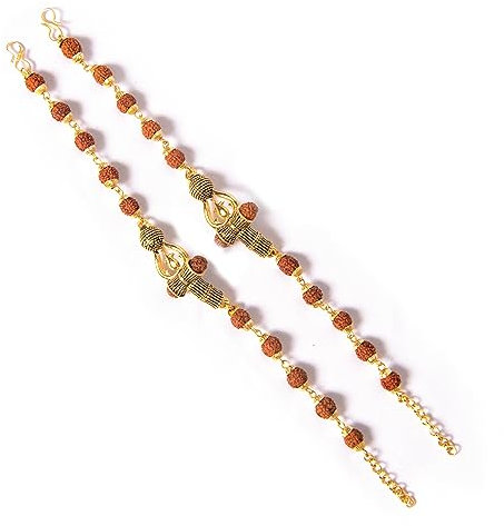 Wonder Care Healing Natural Yoga Meditation Rudraksha Goldene Kappe 8mm Perlenverstellbares Armband mit Om Damru (Goldene Kappe Trishul Rudraksha)