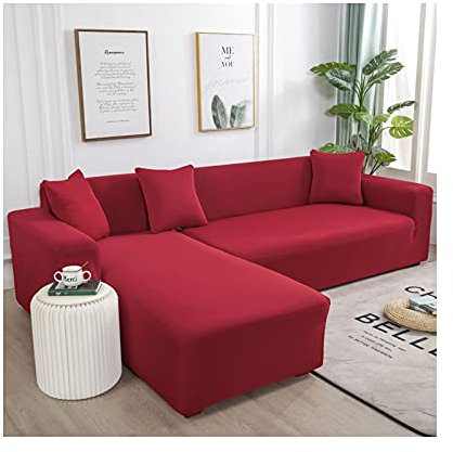 Daesar Sofabezug L Form 2er Set Ecksofa, Eck Couch Überzug 3 Sitzer Polyester Rot Sofa Überwurf XL 190-230