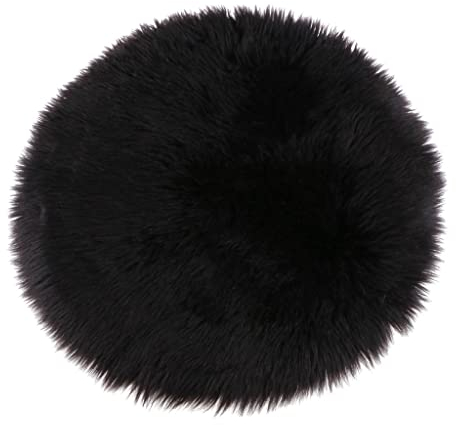 perfk Plüschteppich Kinderzimmer Flauschiger Kunstfell Schaffell Sitzpolster Sitzkissen, Schwarz 40cm