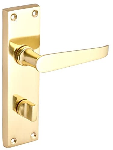 Designer Levers - Victorian Straight Lever Door Handles - Polished Brass - 1 Pair - Bathroom Locking Door Handle - with Thumbturn