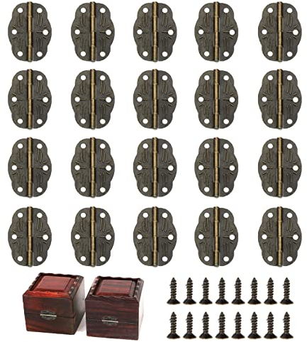 20 PCS Mini Scharniere mit 80 Schrauben Retro Design Riegel Hasp Antike Schnappverschlüsse Eisen-Scharniere Schmuckschatulle Scharniere Klein Klapp Hinten Scharniere für Holzbox Schmuck Box Kabinett