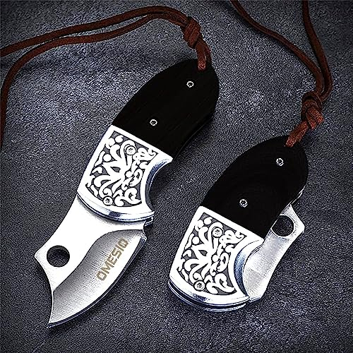 Omesio Mini Coltello da Tasca Piccolo Portachiavi Pieghevole a Due Mani Legale, Piccolo Coltello per Chiavi Nero