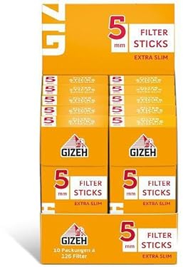Gizeh 19878 2 x Sticks Extra Slim-5,0 mm Durchmesser-15 mm Länge-2 x 10 Packungen a 126 2520 Filter, Papier