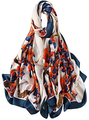 FAIRYGATE Halstücher für Damen Seidenschal Damen Warm Weich Seidentuch Künstlerische Eleganten Stil Blumenmuster Als Stola Halstücher Sonnenschut Kap Ganzjährig 98010