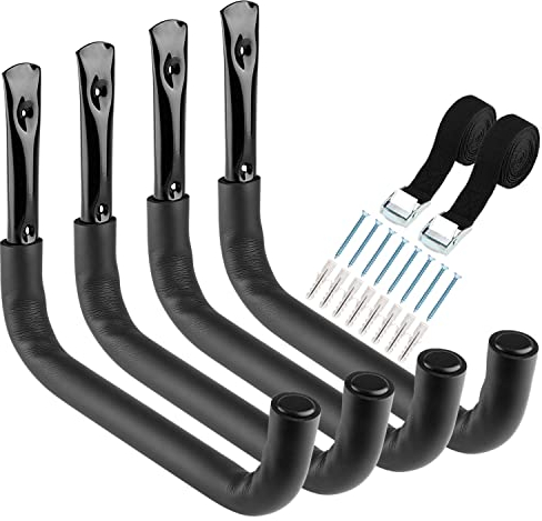 Ganchos para kayak de almacenamiento de garaje, 39 cm, soporte de pared para tabla de surf, paquete de 4 perchas de canoa resistentes, cada gancho carga máxima de 45 kg (39 cm)