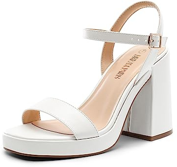 DREAM PAIRS Womens Chunky Platform High Heels | soft PU insole, durable rubber outsole, adjustable ankle strap, fashion open toe