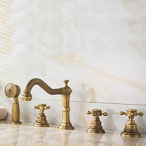 YRUIIA Antiquität Badewannenarmatur Wannenrand 5-Loch Wannenrandarmatur Heißes und kaltes Wasser Multifunktions Badezimmer Armatur Set mit Handbrause Badewannen Wasserhahn,C