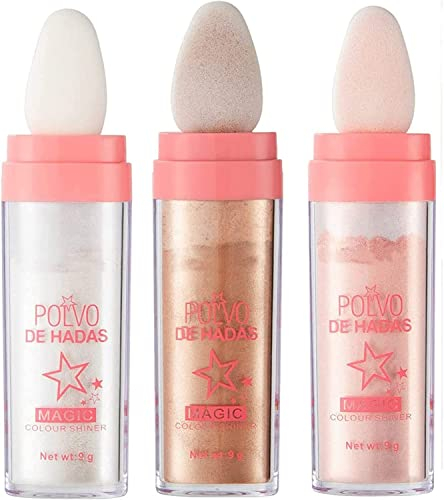 Fairy Highlighter Powder Body Highlighter, Body Glitter Powder Stick, Waterproof & Long Lasting, Magic Colour Shiner Powder for Face, Arms, Collarbones, Legs (3 Colors)
