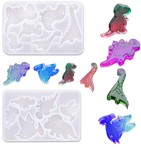Nifocc 2 Stück Dinosaurier Epoxidharz Form Resin Mold Dinosaurier Kristall Gießform Casting Form 3D Tier Silikonform für DIY Basteln Schlüsselanhänger Schmuck Halskette Anhänger Ohrring