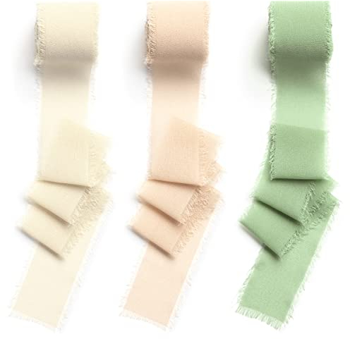 CHUQING 3,8cm x 6M Geschenkband Schleifenband Hochzeit Festival Bänder Seidenband Dekoband Chiffonband,Beige,Champagner,Grün