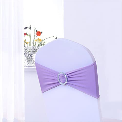 Highdi Spandex Stuhl-Schärpen, Stretch Schleifen Stuhlbänder mit Schnalle Schieber Elastische Lycra Stuhlschärpen für Party Bankett Hotel Hochzeit Stuhl Dekorationen (100pc,Helles Lila)