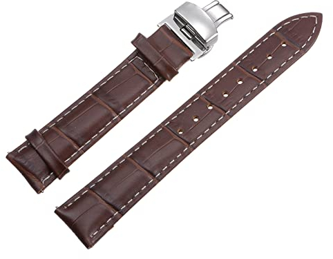 sourcing map Rindslederband Ersatz-Kit Faltschließe Uhrenarmband 24 mm Lederarmband Hellbraun
