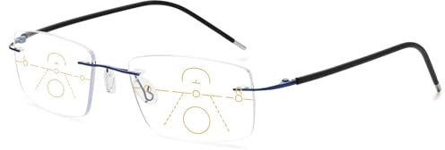 VEVESMUNDO Filtro luce blu, occhiali da lettura senza bordi, titanio e metallo, ultra leggeri, multifocus, progressivi, anti-luce blu, per la lettura, per uomo e donna, 1 pezzo blu., taglia unica