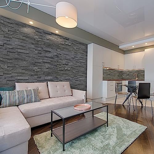 3D Wall Natural Stone Tile Peel and Stick Self Adhesive Removable Stick On Kitchen Backsplash Bathroom 3D Wall Tiles (Gray Slate)