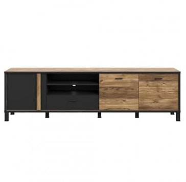 Belhome Meuble TV en Bois Effet chêne et Noir L 200cm - YAL -