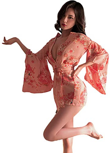 QNCLO robe chinoise sexy kimono japonais cosplay pyjama sexy pyjama kawaii, Rose 1., taille unique