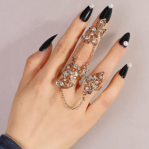 Wendalern Boho Finger Ringe Für Frauen Gold Kristall Blatt Kette Ringe Faux Diamant Blätter Charms Volle Finger Ringe Index Knöchel Ringe Schmuck Für Frauen Gilrs