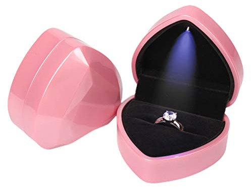 Mumusuki Ringbox, Herzförmige Ring-Geschenkbox mit LED-Licht, Samt Verlobungsring-Boxen, Schmuck-Geschenkbox für Verlobung, Heiratsantrag, Hochzeit, Valentinstag, Jahrestag, Weihnachten (Rosa)