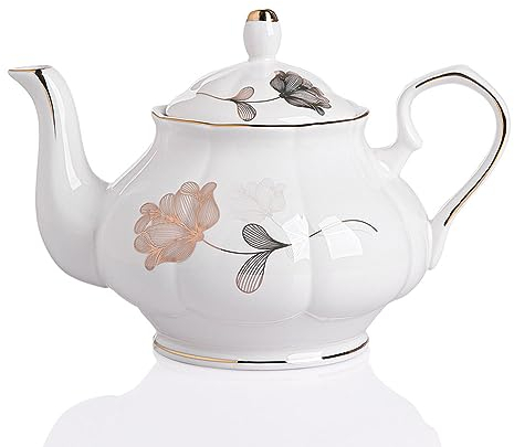 Sweejar Home Porcelain Teapot, Vintage Floral Gold Rim Design Ceramic Tea Pot, Flower Tea Loose Leaf Teapot, Coffee Pot, Women and Tea Lovers, 800ml, 3-4 Cups (Flower Gilding)
