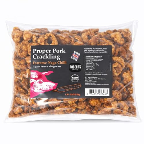 Proper Pork Crackling - 1.5L Refill Bag – Available in Multiple Flavours - Keto-friendly, Allergen-Free, Low Carb & High Protein, Handmade in Britain (Extreme Naga Chilli)