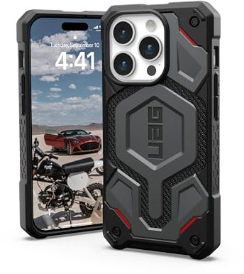 URBAN ARMOR GEAR UAG Case Compatible with iPhone 15 Pro Case 6.1 Monarch Pro Kevlar Silver Built-in Magnet Compatible with MagSafe Charging Premium Rugged Military Grade Dropproof Protective Cover