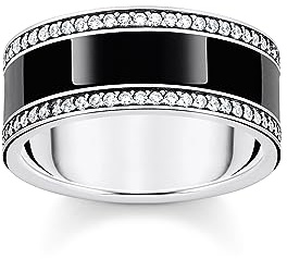 THOMAS SABO Bandring mit schwarzer Kaltemaille und weißen Steinen Silber geschwärzt 925 Sterlingsilber, Geschwärzt, Kaltemail