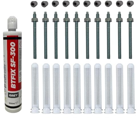 BATIFIX Schwerlast-Montageset I M12x220 Ankerstangen verzinkt + Siebhülsen inkl. Injektionsmörtel und Hutmuttern I Schwerlast-Anker I Schwerlast-dübel (Verzinkter Stahl, M12 x 220 mm)
