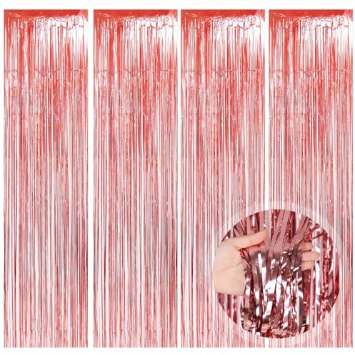 Ywwltt 4 Stück Lametta Vorhang Rosegold, 1x2M Glitzer Tinsel Curtain, Tinsel Folie Vorhang, Folienfransen Vorhang, Glitzer Vorhang Deko für Geburtstag Hochzeit Graduation Festliche Party Deko