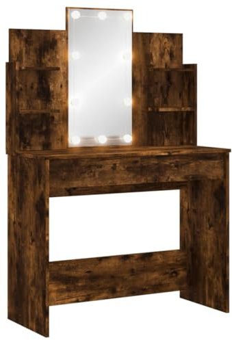 vidaXL Schminktisch mit LED-Leuchten Räuchereiche 96x40x142 cm