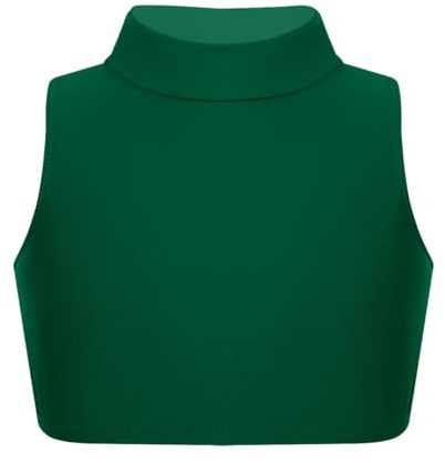 janisramone® Girl's Gymnastics Crop Tops, Girls Kids Plain Sleeveless Crop Top Turtle Neck, Girl s Running Vest Yoga Sports Summer Dance top Bottle Green