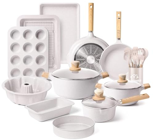 RIOVARM Induzione Set di pentole con Coperchi Granito Antiaderente Rivestito Set pentole e tegame Senza PFOA Set da forno Con Zuppa Pentola Casseruola Utensili da Cucina