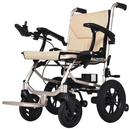 Fauteuil roulant motorisé pliable et léger pour le voyage Fauteuil électrique pour personnes âgées Scooter électrique flexible Fauteuil roulant durable,Beige
